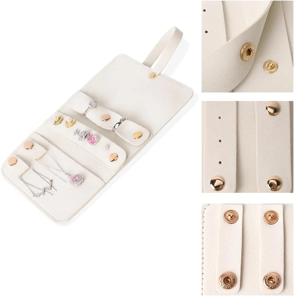 Jewelry Organizer, Jewelry Travel Case Small Travel Jewellry Box Mini Roll Foldable Jewelry Holder Storage Organizer for Rings Earrings Necklaces Women Teen Girls (Beige)
