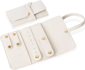 Jewelry Organizer, Jewelry Travel Case Small Travel Jewellry Box Mini Roll Foldable Jewelry Holder Storage Organizer for Rings Earrings Necklaces Women Teen Girls (Beige)