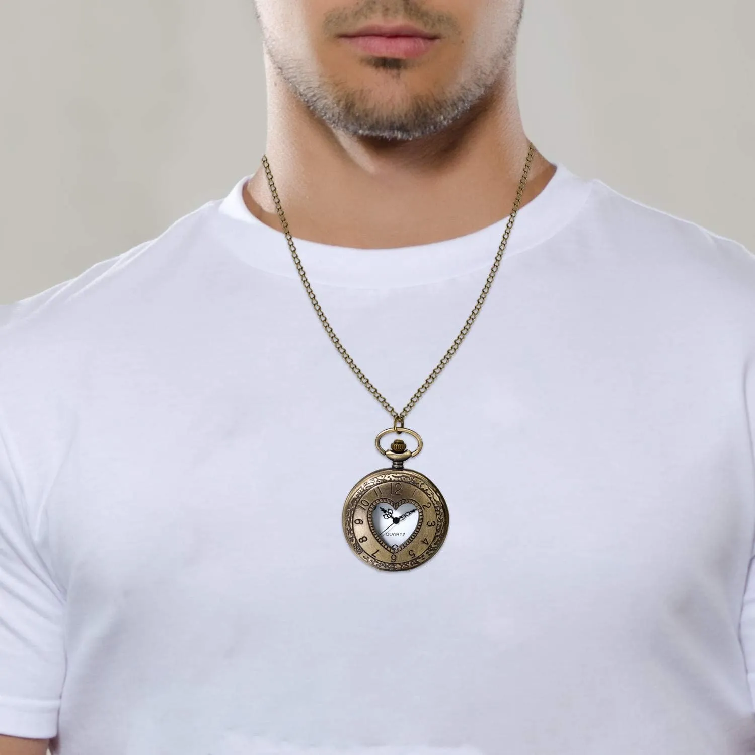 JewelryWe Mens Pocket Watch Stylish Tree of Life Hollow Retro Quartz Watch Arabic Numerals Pendant Necklace,