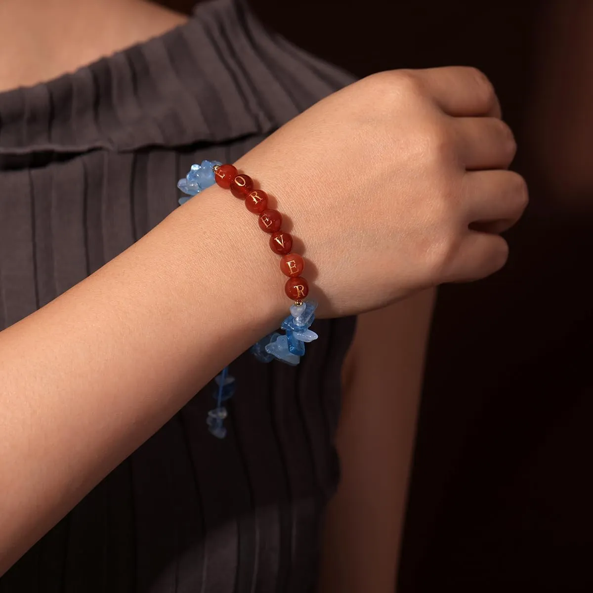 Jewever Beaded Bracelets Handmade Forever Love Letter Bracelet for Women Crystals and Healing Stones Chips Brave Inspirational Jewelry Birthstone Gifts Friendship Bracelets