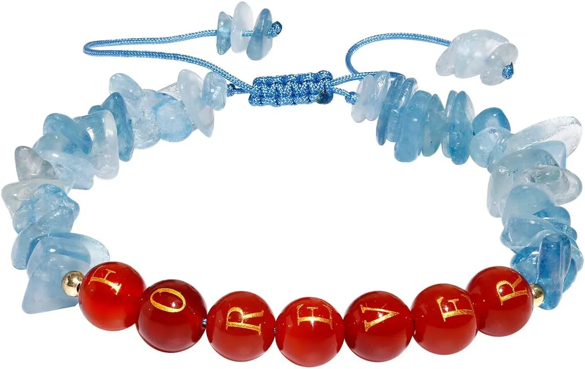 Jewever Beaded Bracelets Handmade Forever Love Letter Bracelet for Women Crystals and Healing Stones Chips Brave Inspirational Jewelry Birthstone Gifts Friendship Bracelets