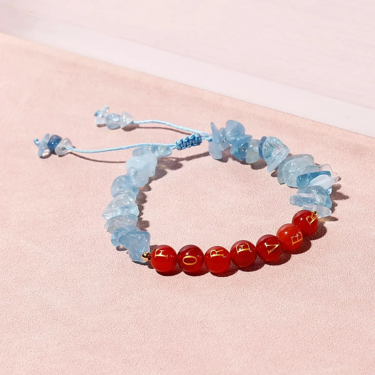 Jewever Beaded Bracelets Handmade Forever Love Letter Bracelet for Women Crystals and Healing Stones Chips Brave Inspirational Jewelry Birthstone Gifts Friendship Bracelets