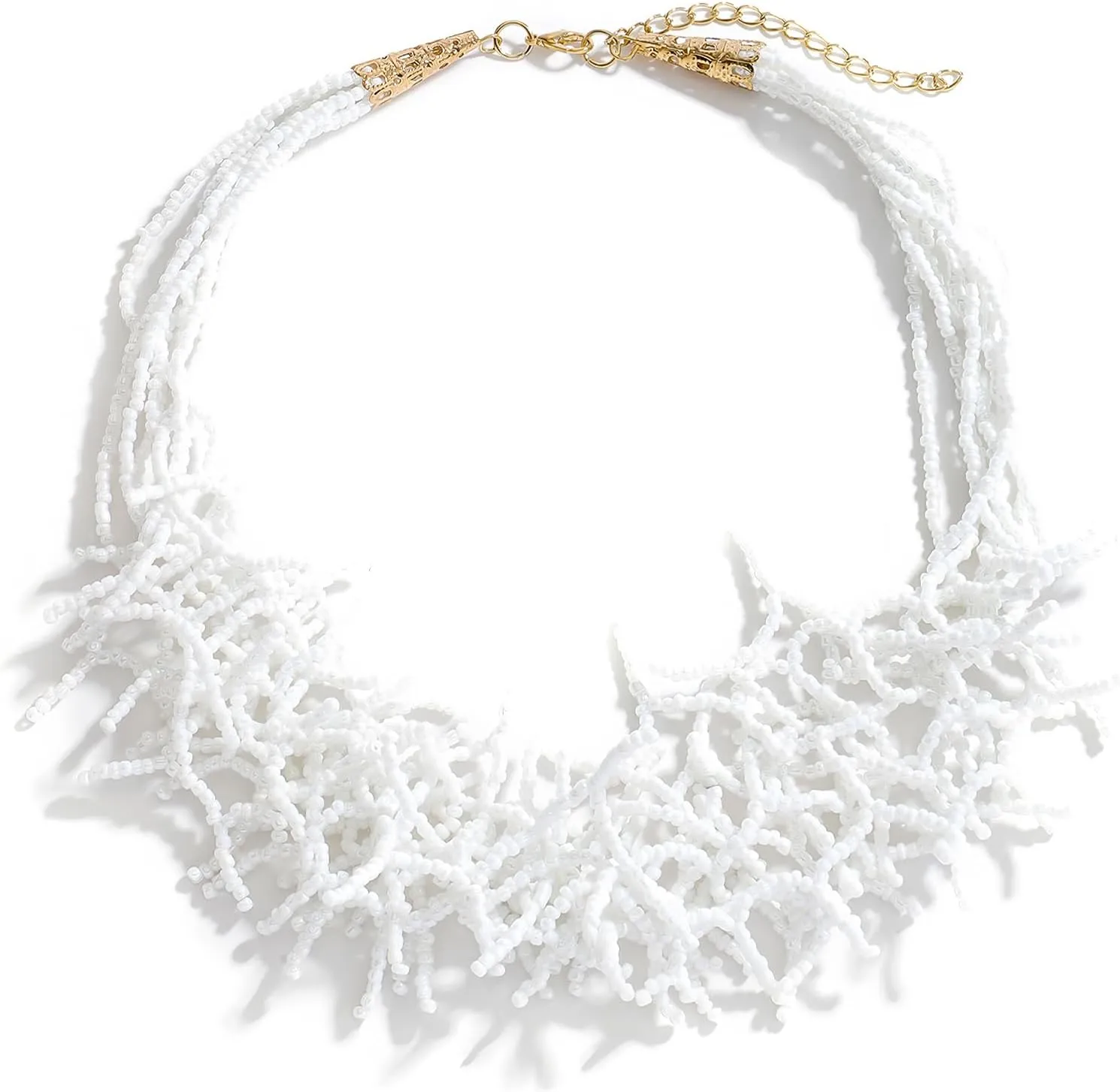 JNF Beach Shell Coral Beaded Necklace for Women Coastal Boho Statement Necklaces Beads Fringe Choker Collar Summer Jewelry