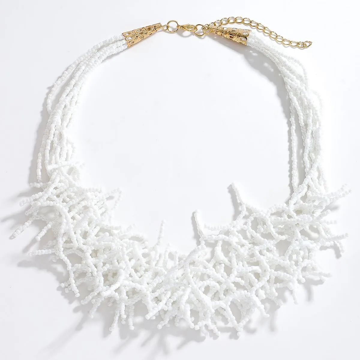 JNF Beach Shell Coral Beaded Necklace for Women Coastal Boho Statement Necklaces Beads Fringe Choker Collar Summer Jewelry