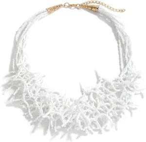 JNF Beach Shell Coral Beaded Necklace for Women Coastal Boho Statement Necklaces Beads Fringe Choker Collar Summer Jewelry
