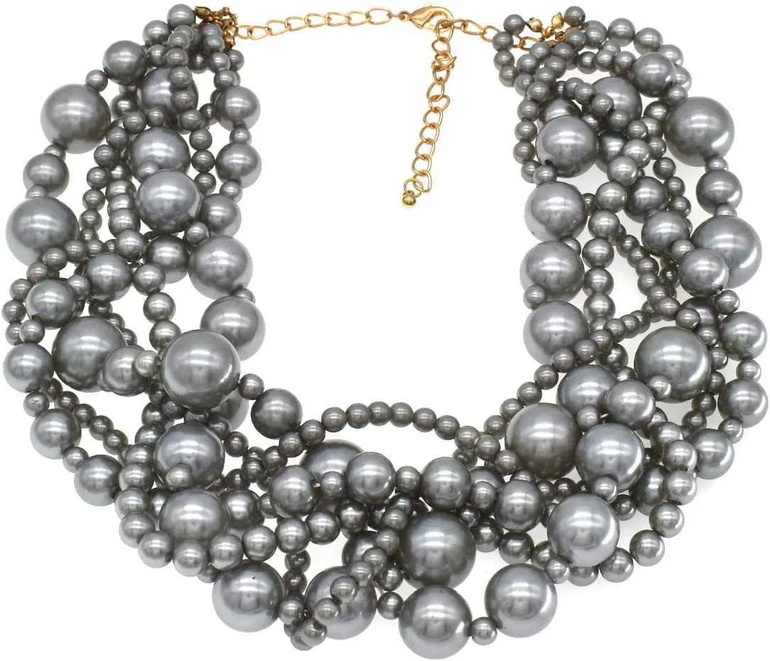 JNF Multi Strand Pearl Necklace for Women Bridal Wedding Pearl Statement Necklace Costume Pearls Necklaces for Ladies Party