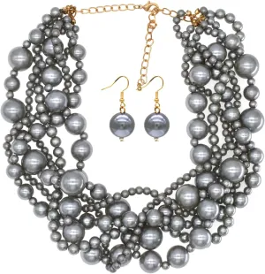 JNF Multi Strand Pearl Necklace for Women Bridal Wedding Pearl Statement Necklace Costume Pearls Necklaces for Ladies Party