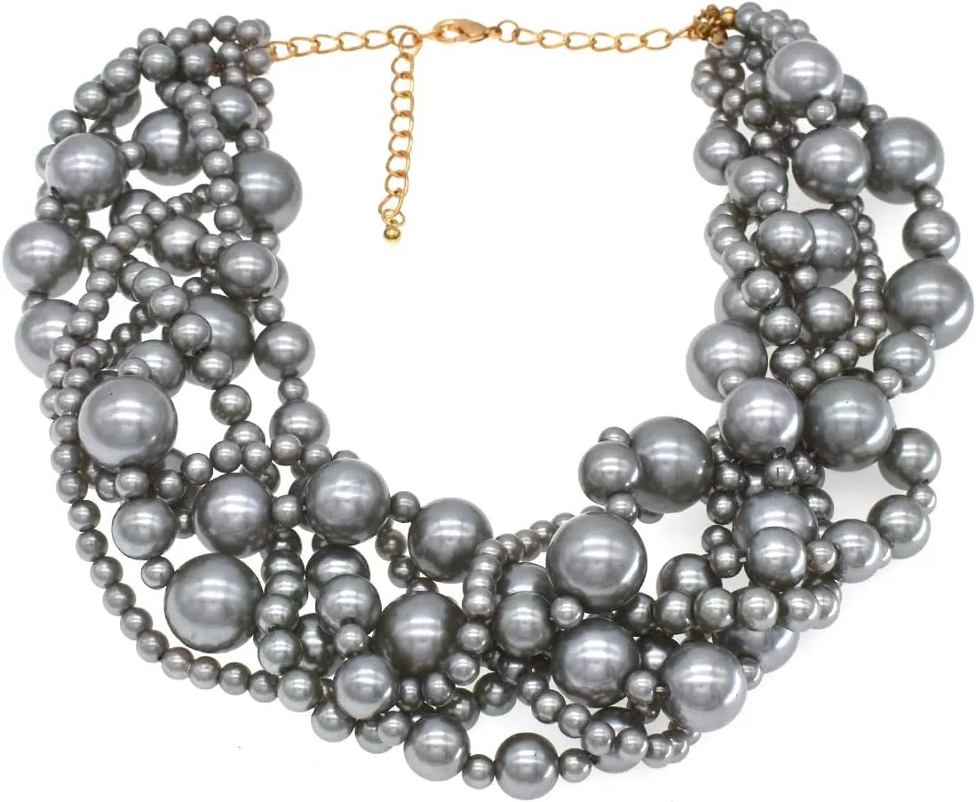 JNF Multi Strand Pearl Necklace for Women Bridal Wedding Pearl Statement Necklace Costume Pearls Necklaces for Ladies Party