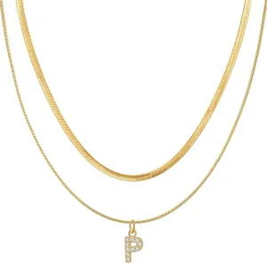 Joo&Rind Gold Initial Necklaces for Women Layered Stainless Steel Pendant Necklace with Initials, Dainty Letter Necklace for Women Jewelry Gifts