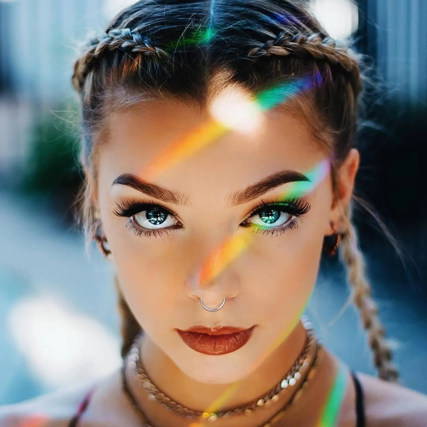 Jstyle 18G 16G Surgical Steel Nose Rings Hoops for Women Opal CZ Septum Rings Clicker Hinged Segment Nose Ring Lip Helix Cartilage Conch Daith Rook Nose Body Piercing Jewelry 8mm 10mm