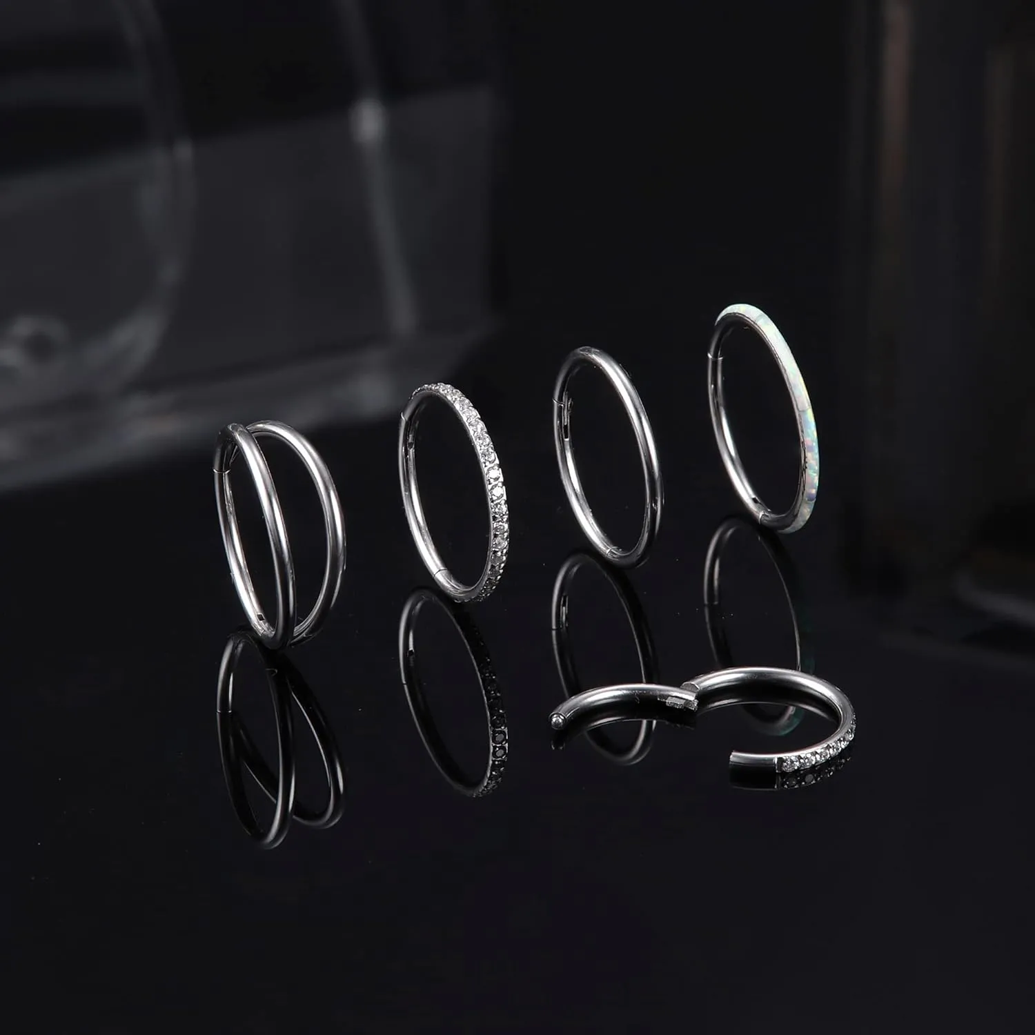 Jstyle 18G 16G Surgical Steel Nose Rings Hoops for Women Opal CZ Septum Rings Clicker Hinged Segment Nose Ring Lip Helix Cartilage Conch Daith Rook Nose Body Piercing Jewelry 8mm 10mm