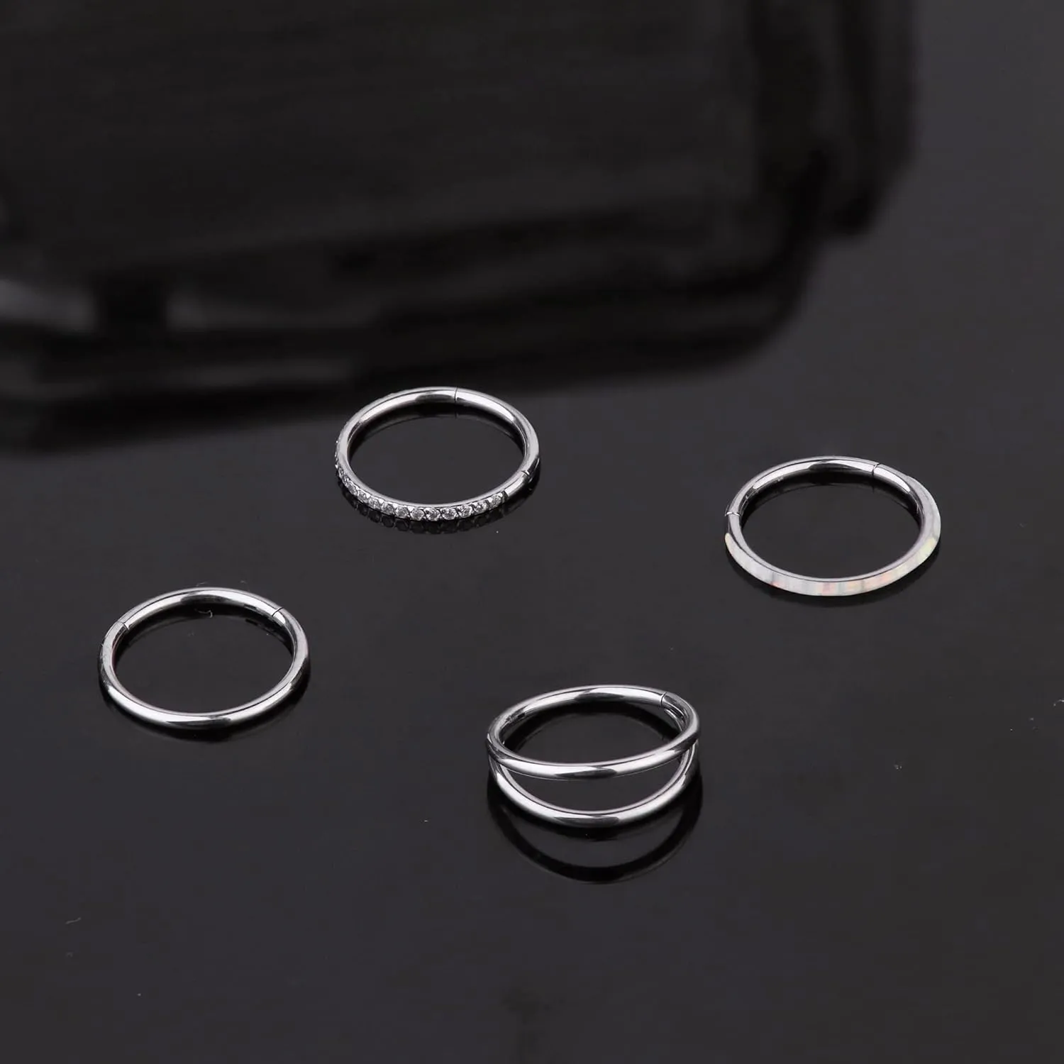 Jstyle 18G 16G Surgical Steel Nose Rings Hoops for Women Opal CZ Septum Rings Clicker Hinged Segment Nose Ring Lip Helix Cartilage Conch Daith Rook Nose Body Piercing Jewelry 8mm 10mm