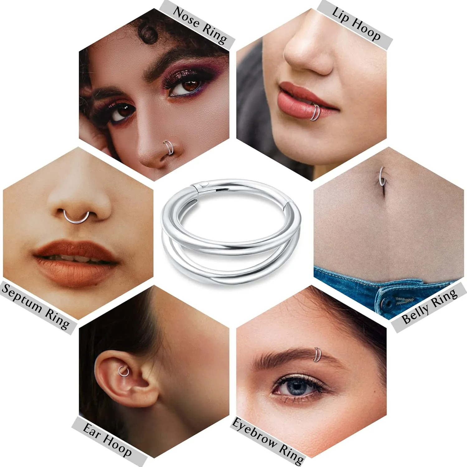Jstyle 18G 16G Surgical Steel Nose Rings Hoops for Women Opal CZ Septum Rings Clicker Hinged Segment Nose Ring Lip Helix Cartilage Conch Daith Rook Nose Body Piercing Jewelry 8mm 10mm