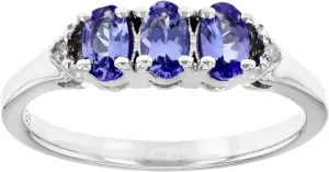 JTV Blue Tanzanite and White Diamond Sterling Silver Plated Ring - Tanzanite Rings for Women - Birthstone Jewelry - December Birthstone Rings - Sterling Silver Plated Rhodium - Silver Rings