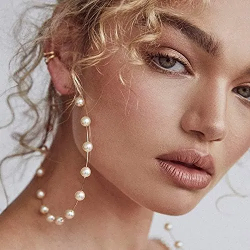 Jumbo Huge Hoops Large Pearls Thin Gold Silver Dangle Lightweight Fashion Chic Jewelry Gift for Women