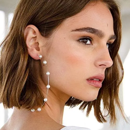 Jumbo Huge Hoops Large Pearls Thin Gold Silver Dangle Lightweight Fashion Chic Jewelry Gift for Women