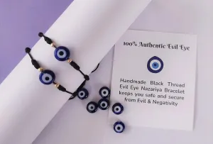 Kaushey loom & craft Authentic Evil Eye Adjustable 7 Knot Black Nazar Bracelets/Friendship String Bracelets for Women & Men Pack of 2, 10 inches, Cotton, no gemstone