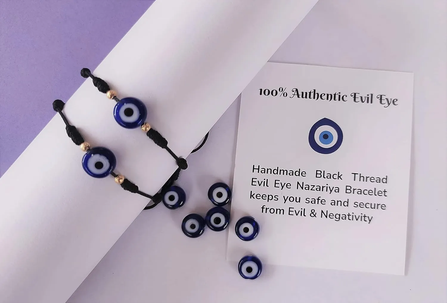 Kaushey loom & craft Authentic Evil Eye Adjustable 7 Knot Black Nazar Bracelets/Friendship String Bracelets for Women & Men Pack of 2, 10 inches, Cotton, no gemstone