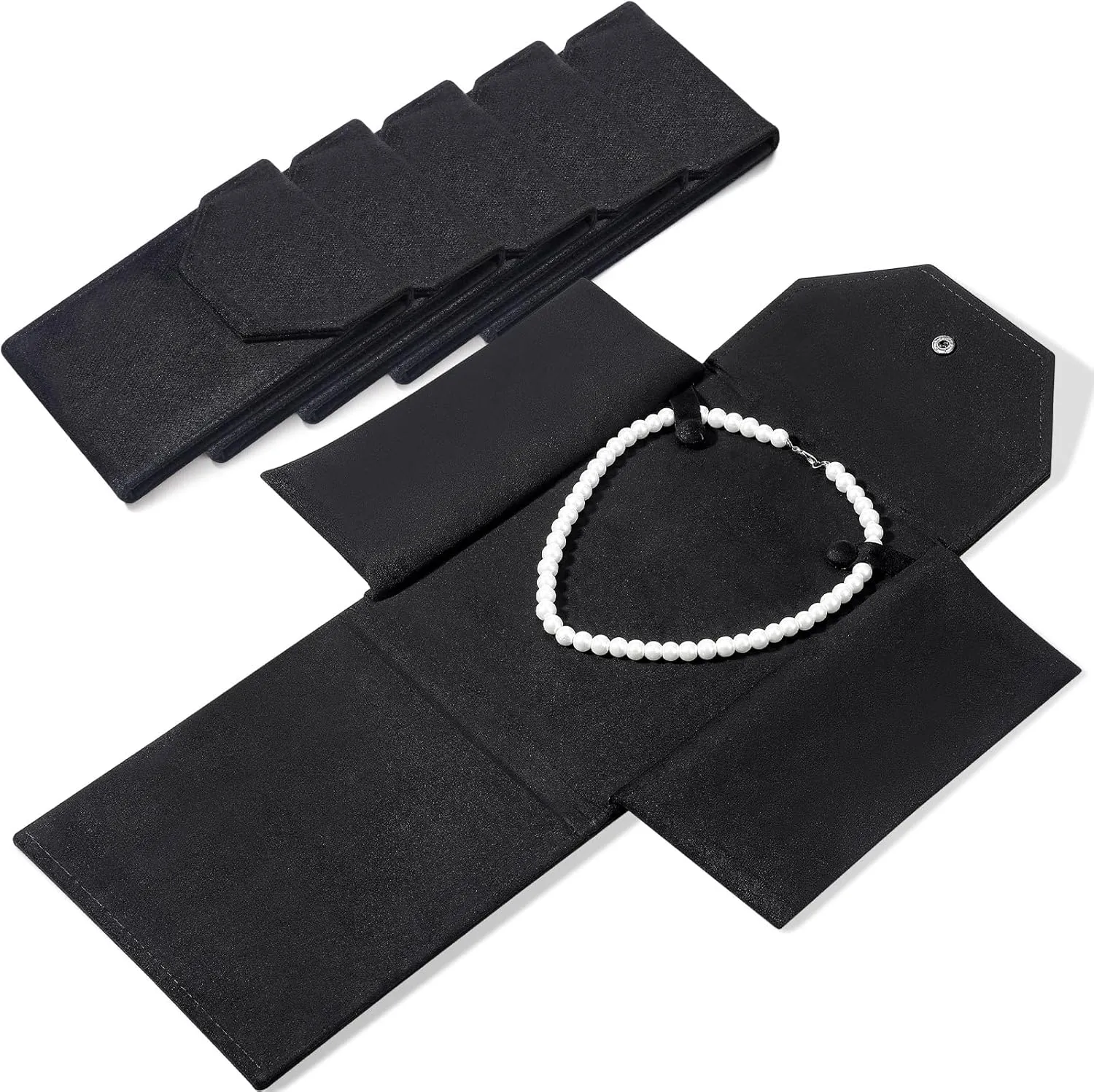 Kenning 6 Pcs Velvet Necklace Jewelry Display Folder Customize Travel Jewelry Organizer Pearl Necklace Pouches Jewelry Gift Bags Travel Necklace Holder, black