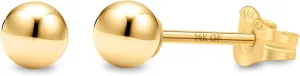 Kezef 14K Gold Stud Earrings for Women 14 k Real Gold Earrings, Solid Ball Filled Studs, Hypoallergenic Round Ear rings | Available from 3mm - 9mm