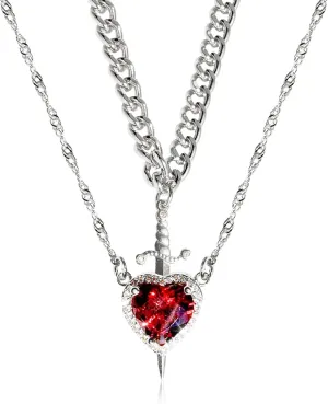 KIFEDSLJ Heart Sword Necklace for Couples Matching Sword Through Heart Necklace Set for Him Her Valentine's Day Gift Jewelry