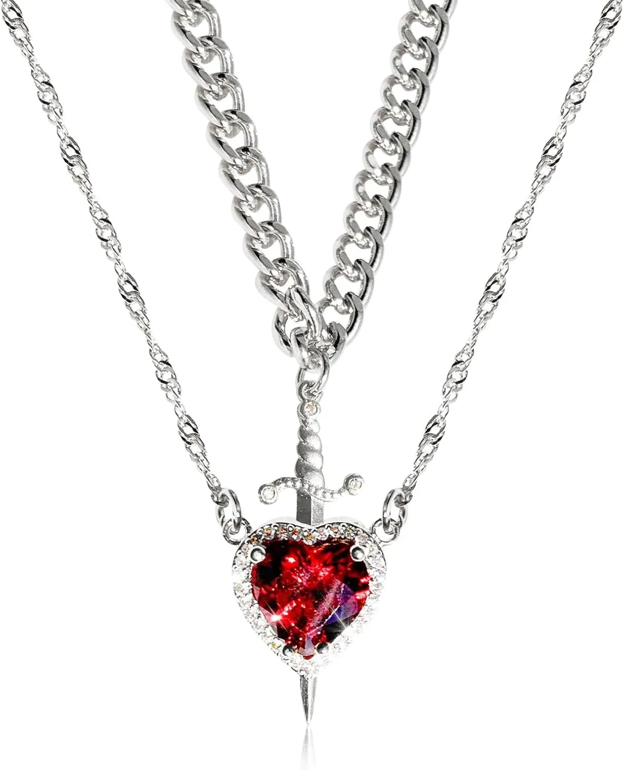 KIFEDSLJ Heart Sword Necklace for Couples Matching Sword Through Heart Necklace Set for Him Her Valentine's Day Gift Jewelry
