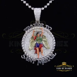 King Of Bling's 5.0ct Genuine Moissanite Sterling Silver White SAINT MICHAELPendant for He/She