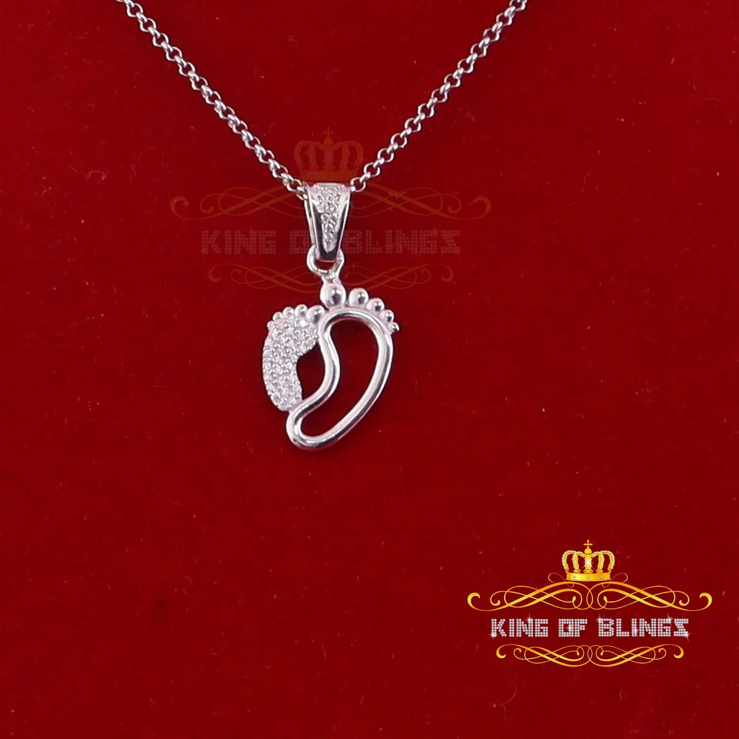 King Of Bling's First step Baby Feet Mother & Child Silver White 0.36ct Cubic Zirconia Pendant