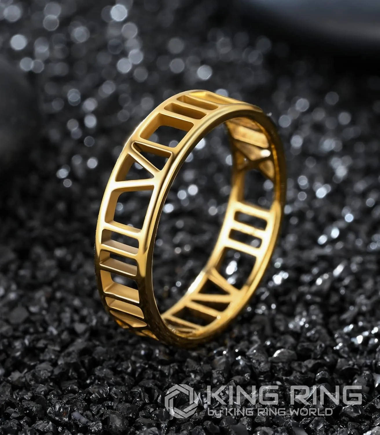 King Ring 6mm Roman Numeral Ring  Stainless Steel Band for Men & Women  Designed in USA