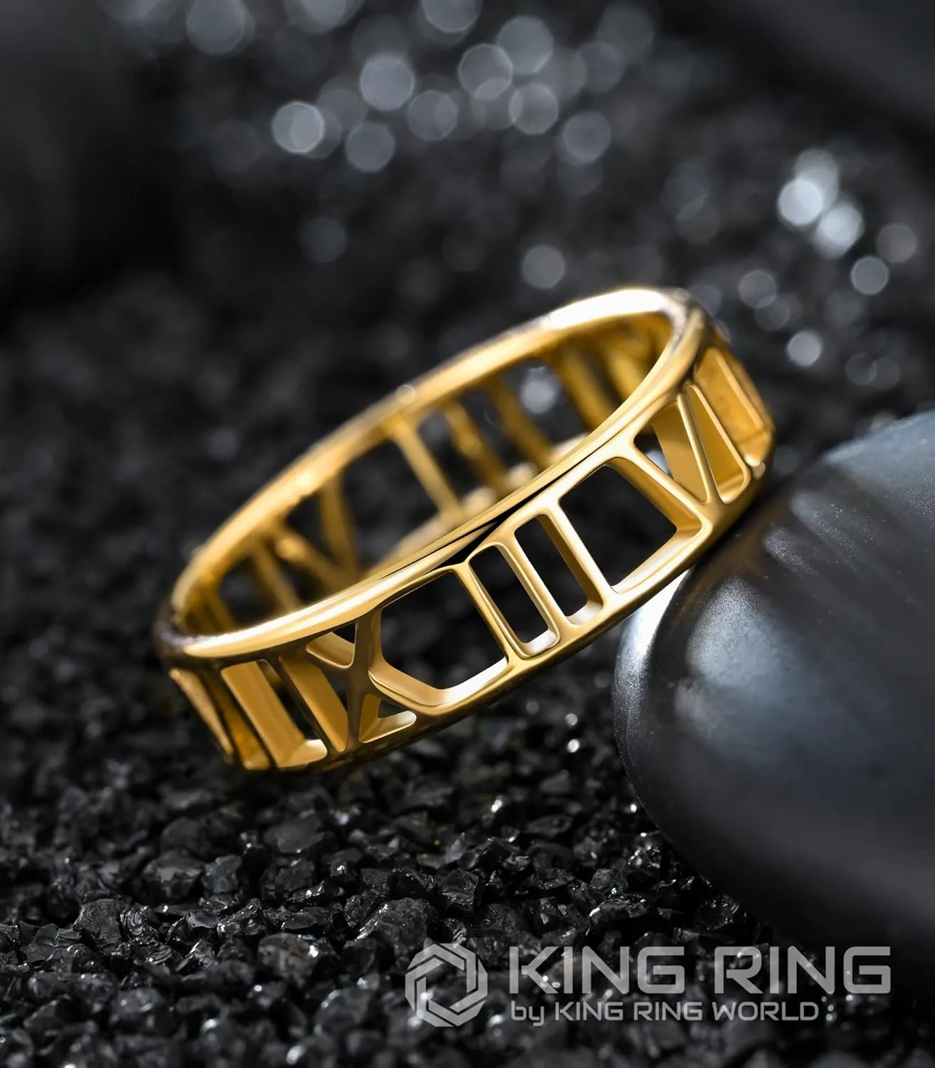 King Ring 6mm Roman Numeral Ring  Stainless Steel Band for Men & Women  Designed in USA