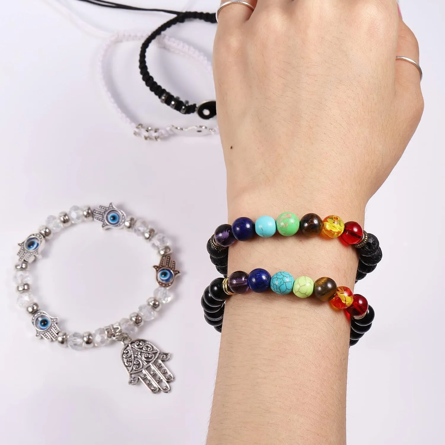 KISSPAT 6 Pcs Chakra Beaded Bracelets for Women | Bead Bracelet Set Healing Crystal Bracelet