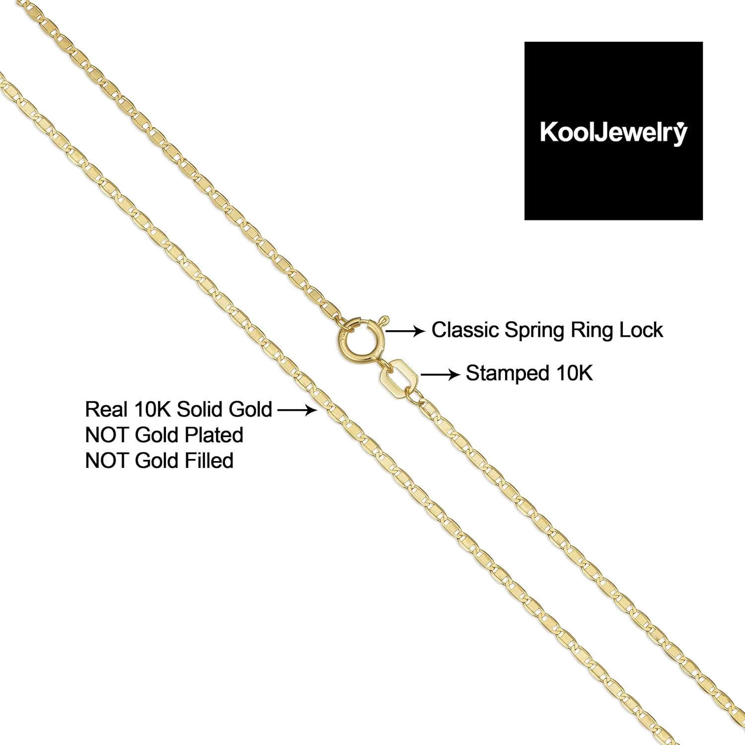Kooljewelry 10k Yellow Gold 1.4mm Flat Oval Link Chain Necklace (16, 18, 20, 22, 24 or 30 inch)