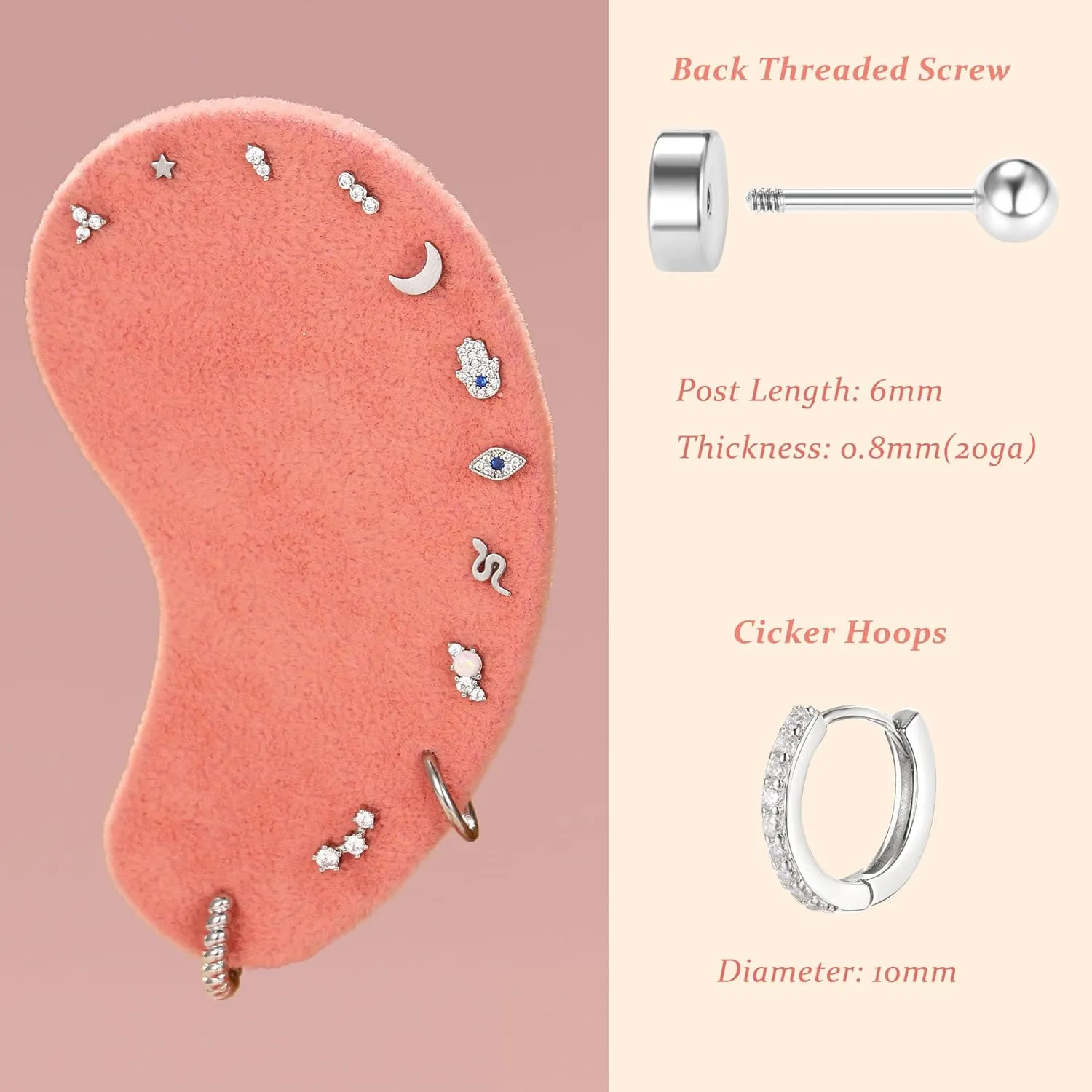 KRFY 25Pcs Hypoallergenic Surgical Steel Earrings for Sensitive Ears 14K Gold Plated Flat Back Cartilage Earrings for Women Men Screw Back Flatback Stud Hoop Earring Set for Multiple Piercing