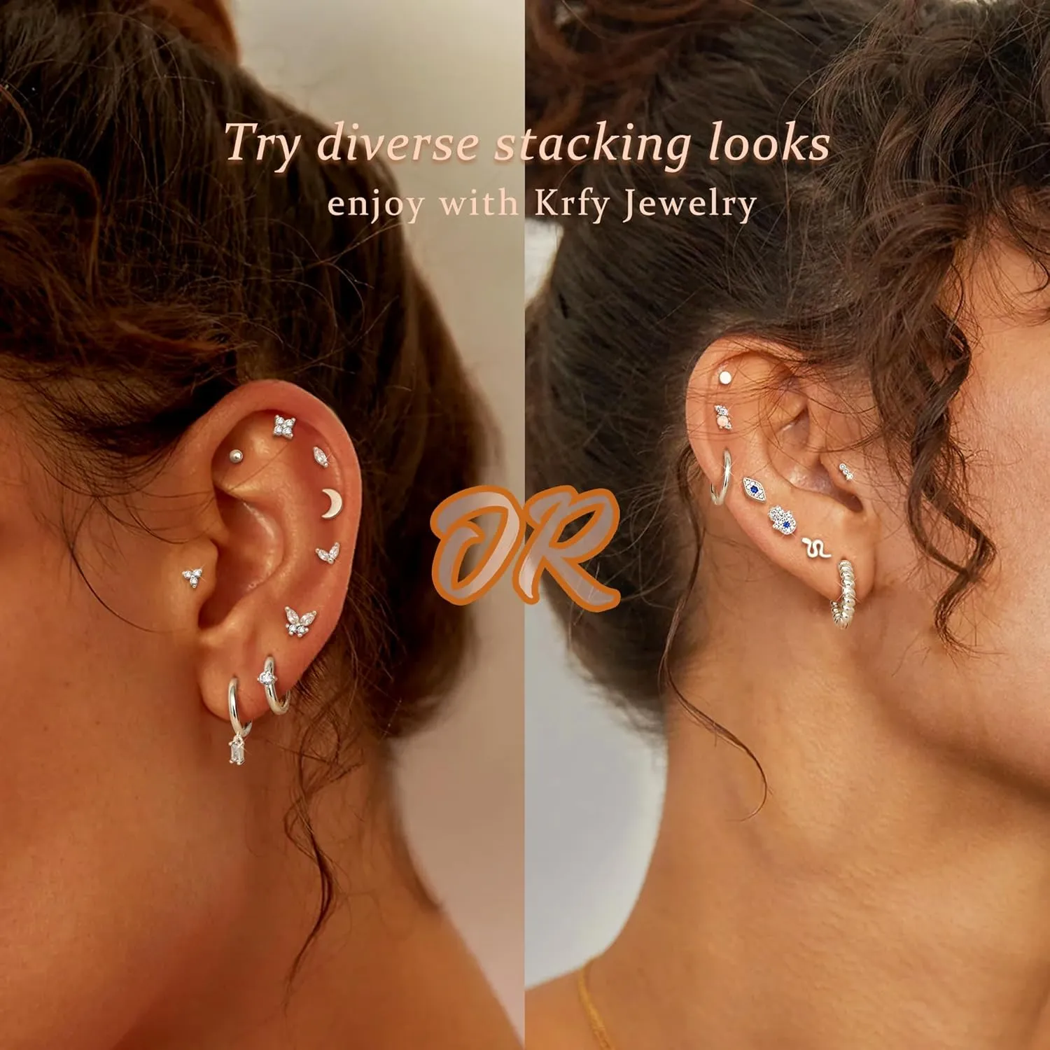 KRFY 25Pcs Hypoallergenic Surgical Steel Earrings for Sensitive Ears 14K Gold Plated Flat Back Cartilage Earrings for Women Men Screw Back Flatback Stud Hoop Earring Set for Multiple Piercing