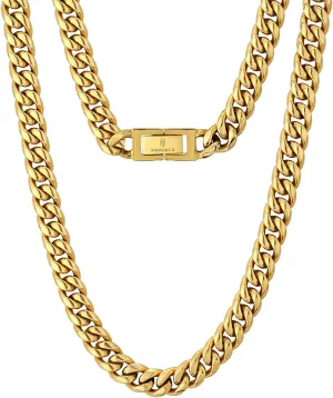 KRKC&CO 8/10/12/14mm Cuban Link Chain for Men, 18k Gold Miami Necklaces, Durable, Anti-Allergies Hypoallergenic Hip Hop Men's Jewelry Gift for Him, 18-26in