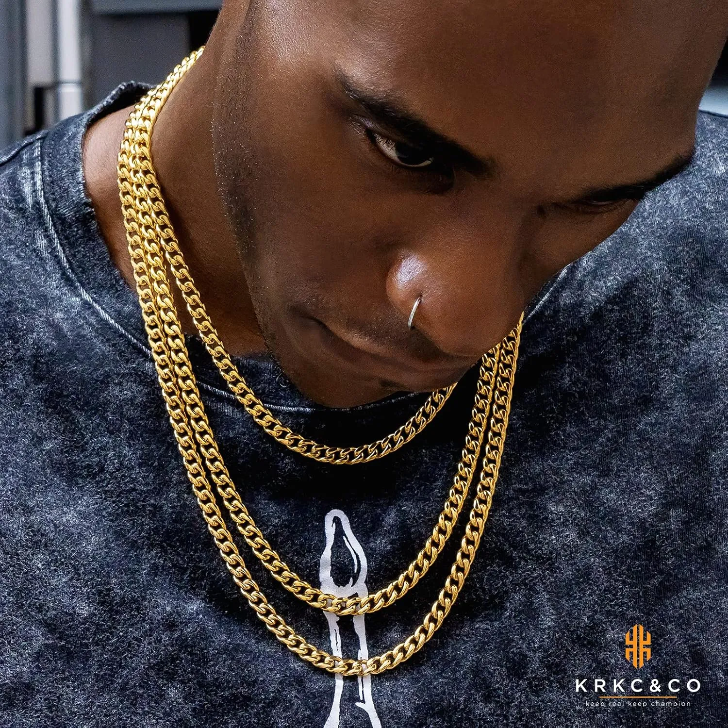 KRKC&CO 8/10/12/14mm Cuban Link Chain for Men, 18k Gold Miami Necklaces, Durable, Anti-Allergies Hypoallergenic Hip Hop Men's Jewelry Gift for Him, 18-26in