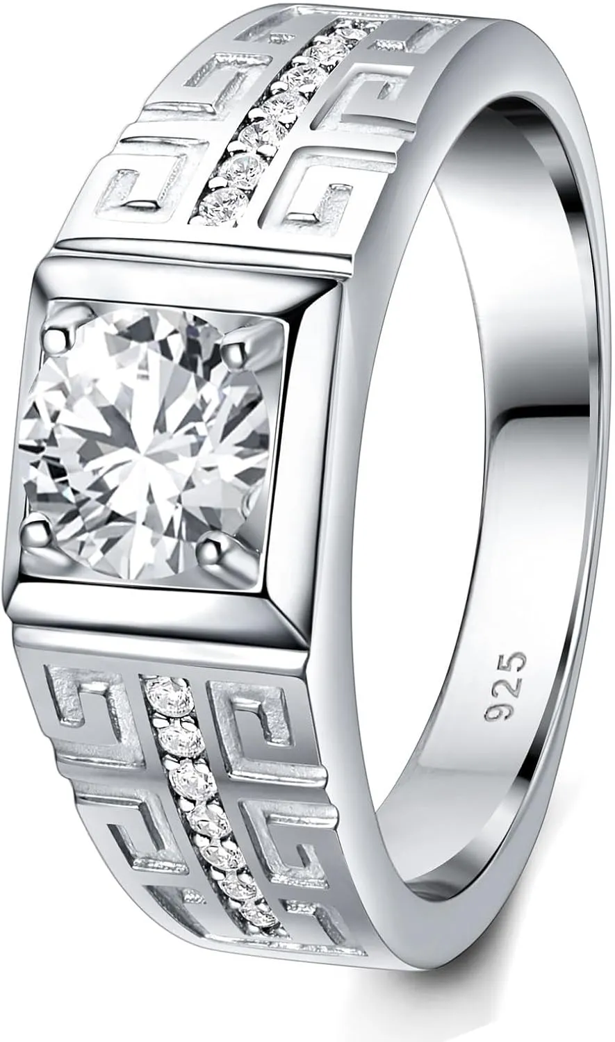 Lab Created Moissanite Stone Rings For Men Anniversary Wedding Band Patterned 925 Sterling Silver Engagement Ring 1.5cttw Round Cut D Color VVS1 Size 7-14