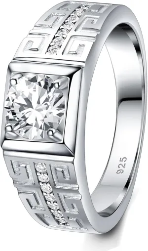 Lab Created Moissanite Stone Rings For Men Anniversary Wedding Band Patterned 925 Sterling Silver Engagement Ring 1.5cttw Round Cut D Color VVS1 Size 7-14