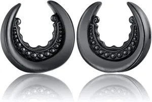 LADEMAYH 2Pcs 3/4 Gauges for Ears, Elegant Black 3/4 Ear Gauges for Women,Chic Design 19mm Gauges for Ears, Surgical Steel Saddle Plugs Tunnels Gauge Earrings