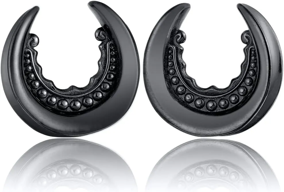 LADEMAYH 2Pcs 3/4 Gauges for Ears, Elegant Black 3/4 Ear Gauges for Women,Chic Design 19mm Gauges for Ears, Surgical Steel Saddle Plugs Tunnels Gauge Earrings