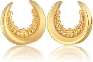 LADEMAYH 2Pcs 3/4 Gauges for Ears, Elegant Gold 3/4 Ear Gauges for Women,Chic Design 19mm Gauges for Ears, Surgical Steel Saddle Plugs Tunnels Gauge Earrings