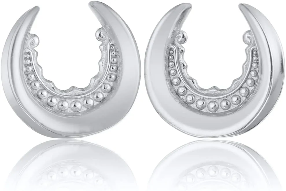 LADEMAYH 2Pcs 9/16 Ear Gauges for Women, Elegant Silver 14mm Gauges for Ears, Chic Design 9/16 Plugs Tunnels Guages, Surgical Steel Saddle Gauge Earrings