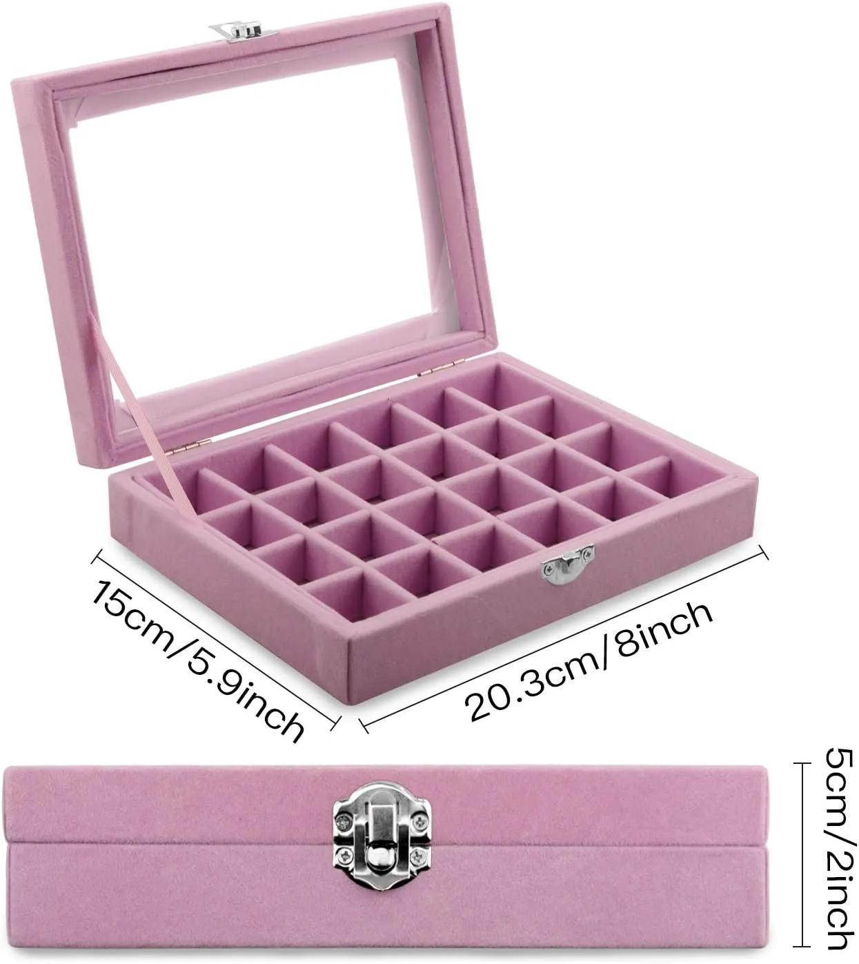 Lainrrew 24 Grid Velvet Jewelry Box, Jewelry Display Showcase Tray Earrings Rings Necklaces Bracelet Organizer Holder Jewelry Storage Box Case for Girls Women Mom Wife (Pink)