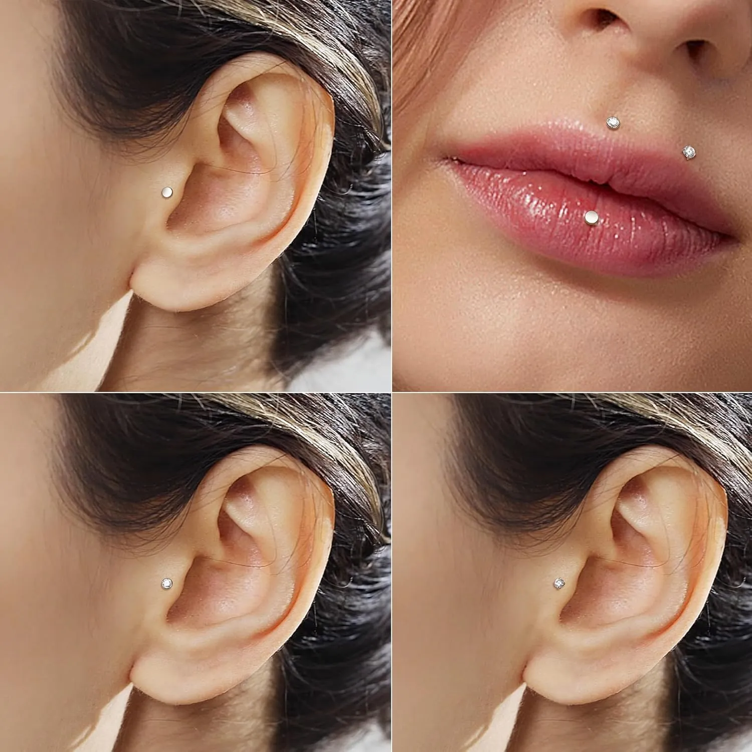 Lantine 20g 18g 16g Threadless Flat Back Nose Ring Stud G23 Titanium Flatback Stud Earrings Zircon Push in Nose Stud Lip Helix Tragus Inner Conch Rook Cartilage Daith Piercings Jewelry