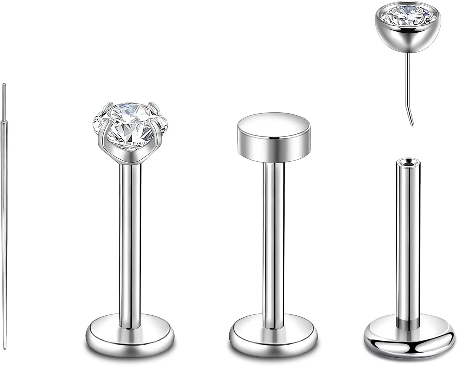 Lantine 20g 18g 16g Threadless Flat Back Nose Ring Stud G23 Titanium Flatback Stud Earrings Zircon Push in Nose Stud Lip Helix Tragus Inner Conch Rook Cartilage Daith Piercings Jewelry