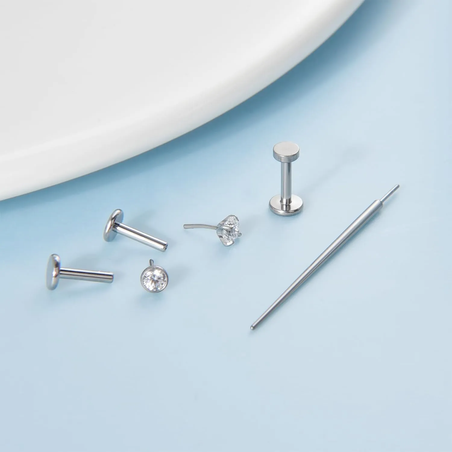 Lantine 20g 18g 16g Threadless Flat Back Nose Ring Stud G23 Titanium Flatback Stud Earrings Zircon Push in Nose Stud Lip Helix Tragus Inner Conch Rook Cartilage Daith Piercings Jewelry