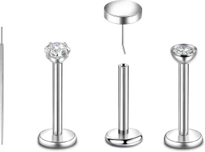 Lantine 20g 18g 16g Threadless Flat Back Nose Ring Stud G23 Titanium Flatback Stud Earrings Zircon Push in Nose Stud Lip Helix Tragus Inner Conch Rook Cartilage Daith Piercings Jewelry