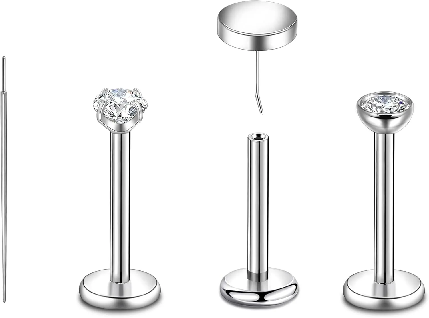 Lantine 20g 18g 16g Threadless Flat Back Nose Ring Stud G23 Titanium Flatback Stud Earrings Zircon Push in Nose Stud Lip Helix Tragus Inner Conch Rook Cartilage Daith Piercings Jewelry