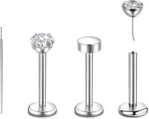 Lantine 20g 18g 16g Threadless Flat Back Nose Ring Stud G23 Titanium Flatback Stud Earrings Zircon Push in Nose Stud Lip Helix Tragus Inner Conch Rook Cartilage Daith Piercings Jewelry