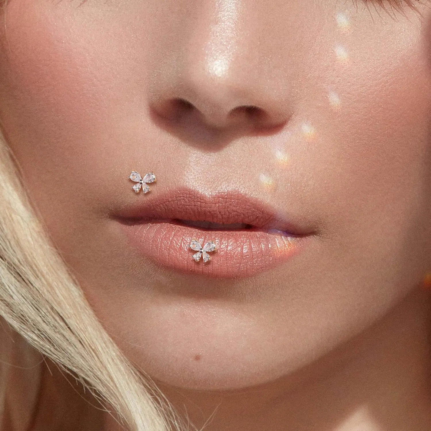 Lantine Cz Threadless Flat Back Stud Earrings Implant Grade Titanium Push in Nose Rings Studs Lip Labret Medusa Monroe Helix Daith Cartilage Tragus Lobe Piercing Jewelry